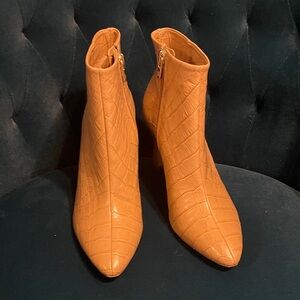 ANTONIO MELANI Tan Croc-Embossed Ankle Booties